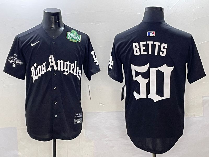 Men Los Angeles Dodgers #50 Betts Black Five generations Joint Name 2025 Nike MLB Jersey style 37